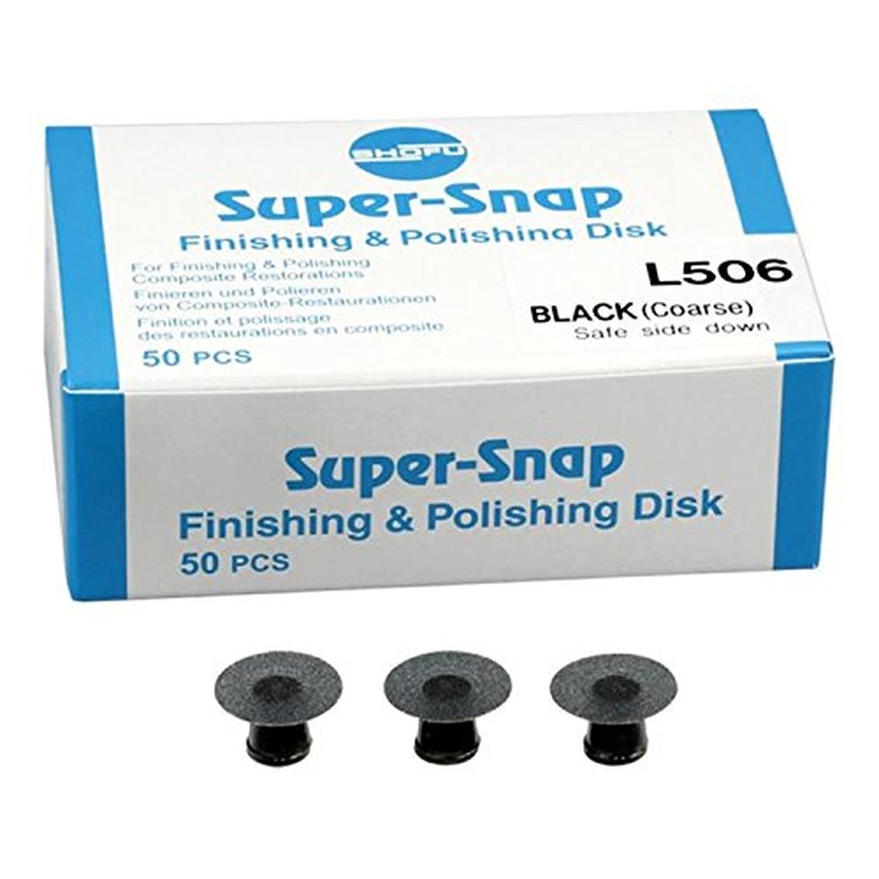 Shofu Dental L506 Super-Snap Finishing & Polishing Disks Coarse Discs Black Safe Side Down 50/Pk Shofu Dental L506 Super-Snap Finishing & Polishing Disks Coarse Discs Black Safe Side Down 50/Pk
